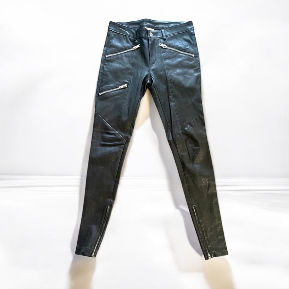 MASON BY MICHELLE MASON LAMBSKIN LEATHER ZIPPER BIKER PANTS